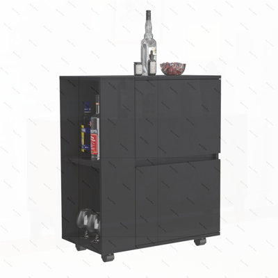 DEPOT E-SHOP Tully Bar Cart Two Pull-Down Door Cabinets and Two Open Shelves,Black