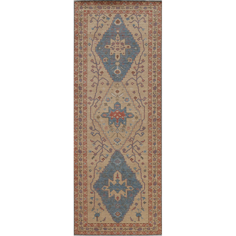 Tapis de couloir oriental en laine Heriz Serapi noué à la main 3 x 8