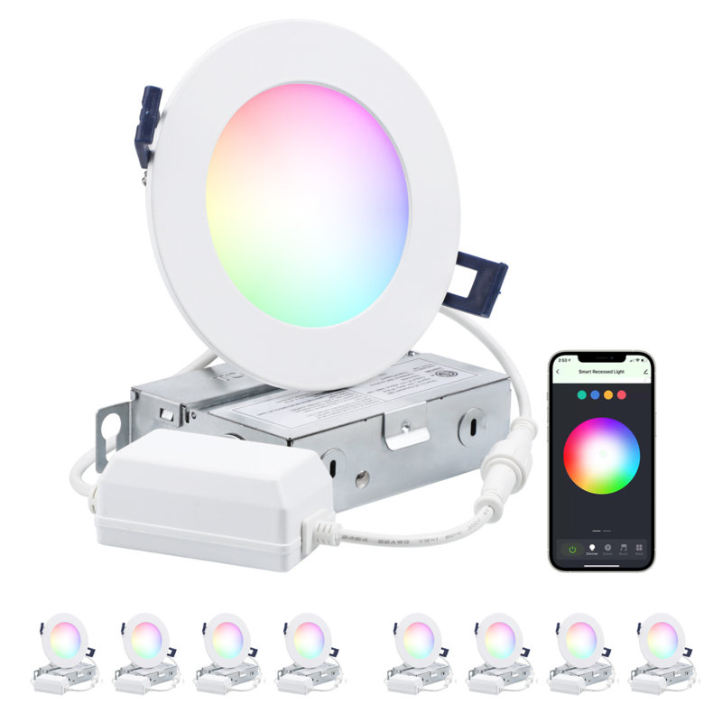 Luminaire encastré intelligent Wi-Fi 6 pouces à DEL Rgbcw avec J-Box, application et commande vocale, compatible avec Alexa / Google