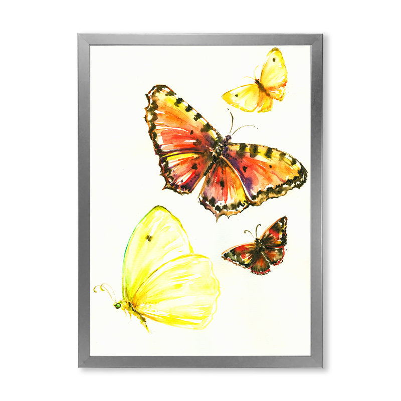 Illustration de magnifiques papillons jaunes sur toile, H 20 po x l 12 po x P 1 po, Cadre photo argenté