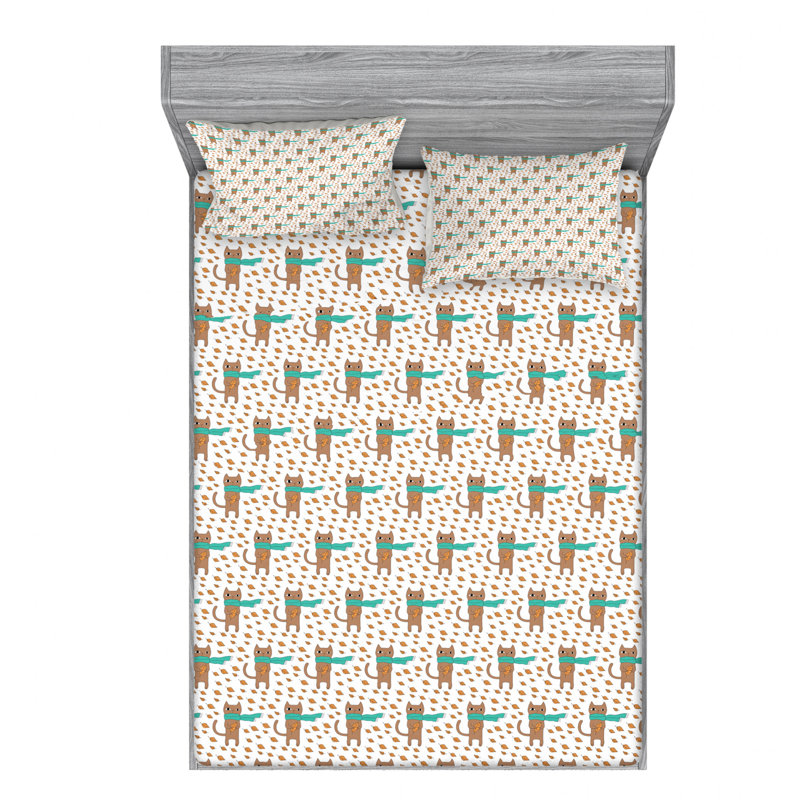 Cat Microfiber Sheet Set, Full Sheet Set with Fitted Sheet
