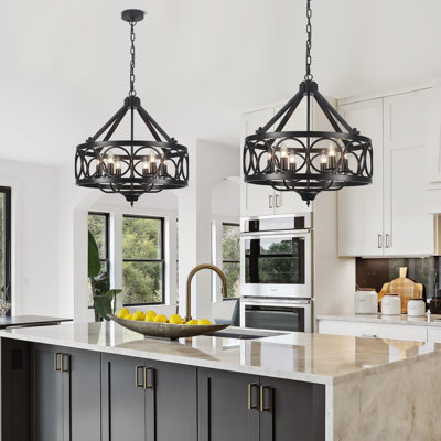 Lustre de ferme noir - Luminaire suspendu réglable à 6 lumières pour la cuisine, la salle à manger et le salon