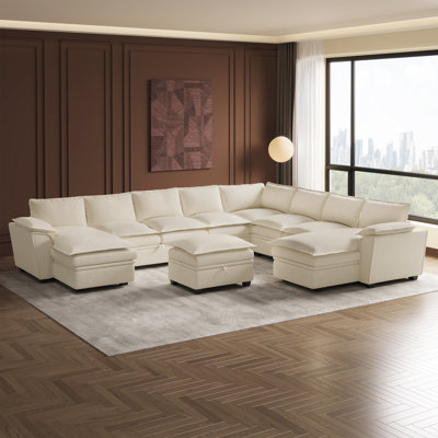 Luna Oversized U-Shaped Storage Sofa Convertible Super Oversized Pull Out Sofa Bed Sleeper For Large Room, Livingroom Sectional Modular Couch With Ottoman