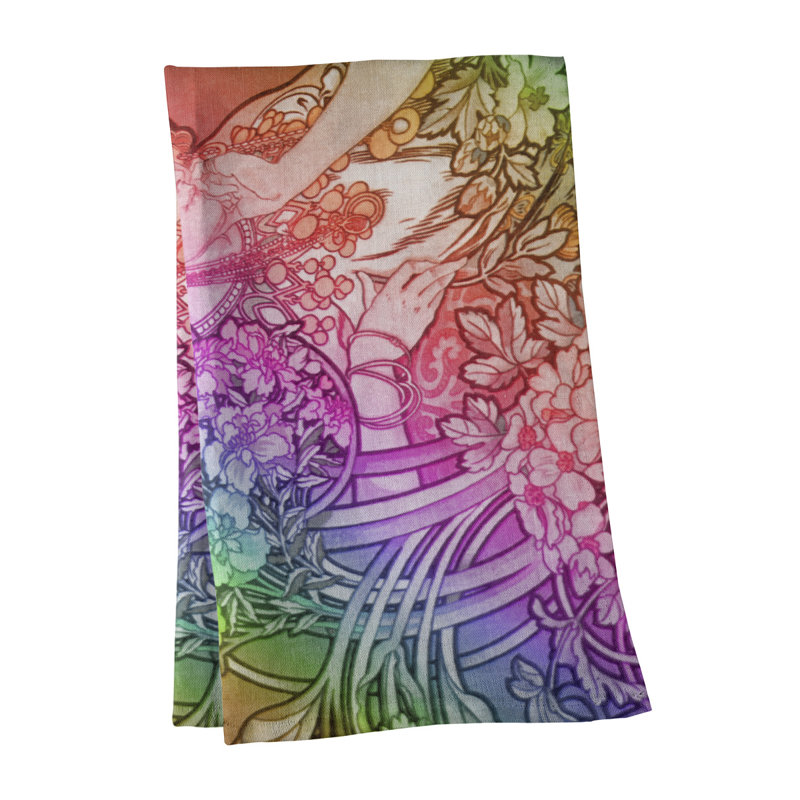 Tea Towel – Rainbow Woman Among Flowers Design in Cotton or Poly Twill, Poly Twill