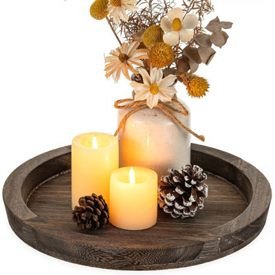 Plateau en bois pour table basse, porte-bougie rond décoratif