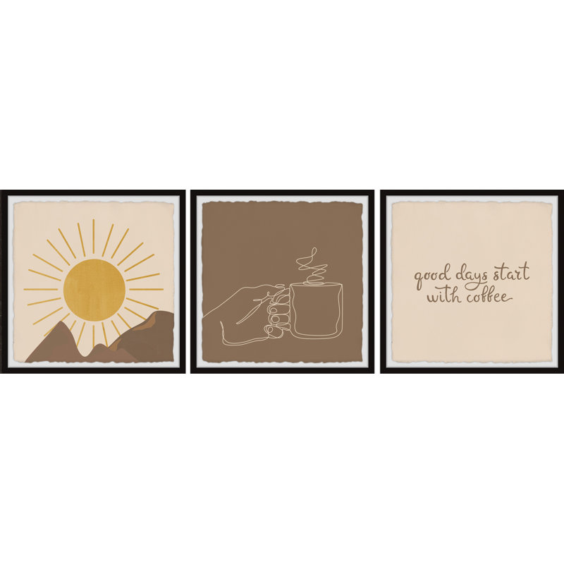 «Good Days Start with Coffee» par Marmont Hill, ensemble d'art textuel 3 pièces, H 24 po x l 24 po