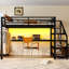 Lit mezzanine simple avec bureau et escalier de rangement, lumières à DEL en métal, abris, filets en fer multifonctionnels, rouille, sommeil tranquille, bureau encastré noir, éclairage, construction, conception silencieuse