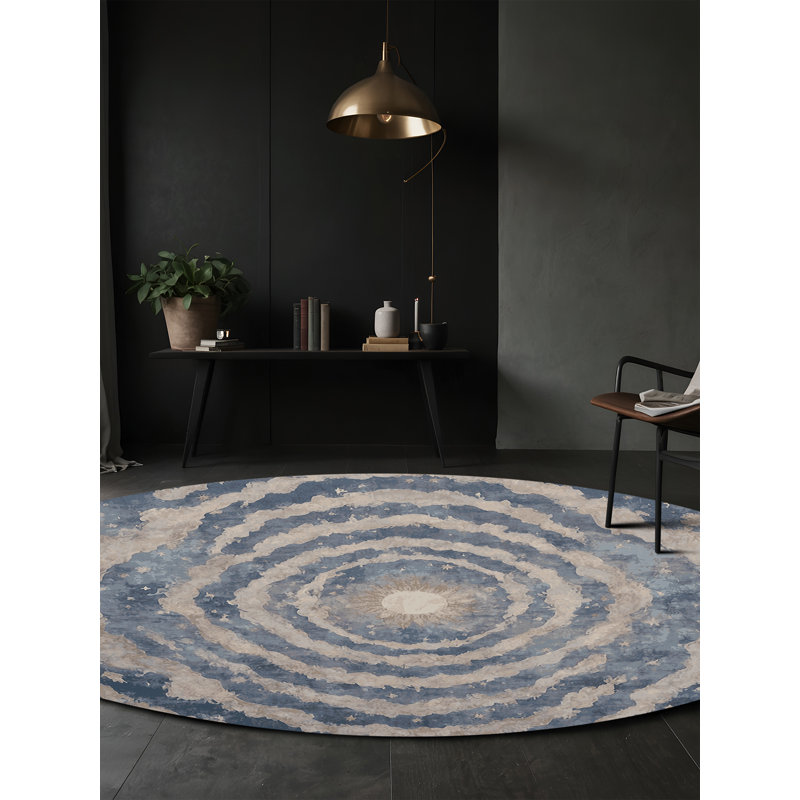 Machine Washable Gray Area Rug, Round 5'
