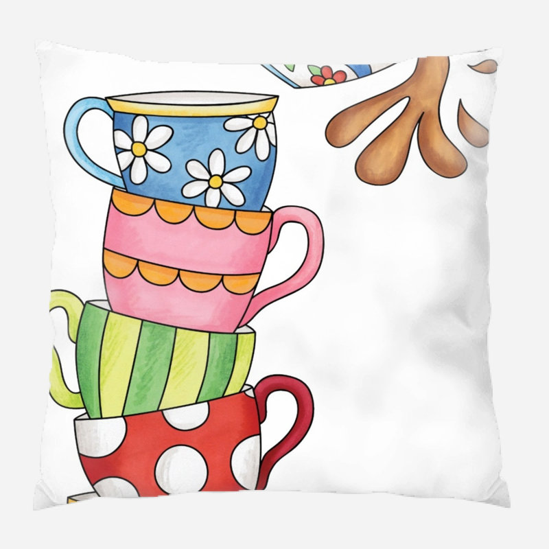 Coussin décoratif tasses Faiyaz, Microsuède, Intérieur