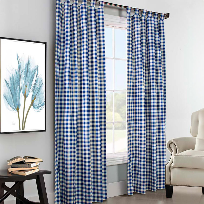Blue Cotton Tab Top Blackout Curtain Panel Pair