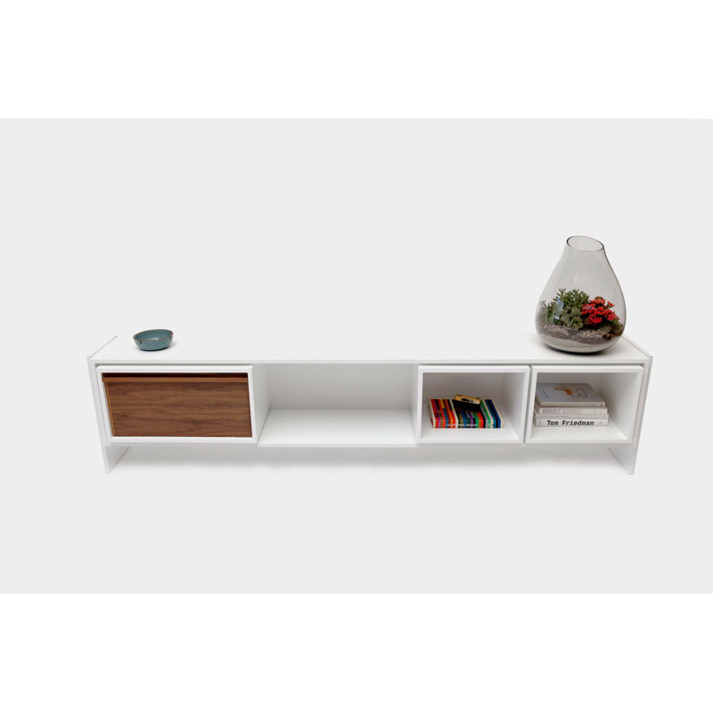 Low Units TV Stand, Lacquered White/Walnut