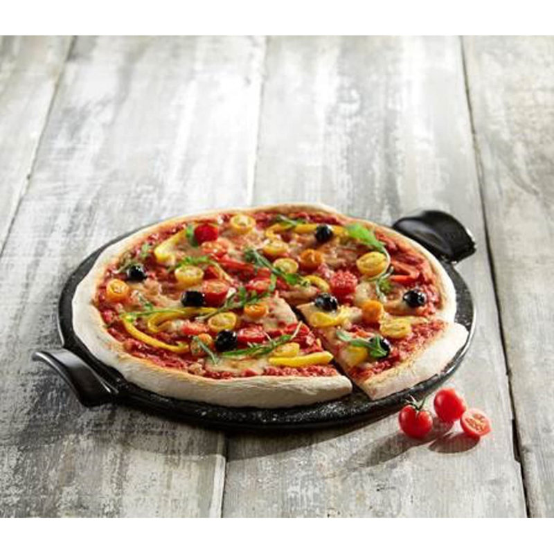 Emile Henry Made In France Round Flame Pizza Stone, 14.6 x 14.6", Burgundy, Red