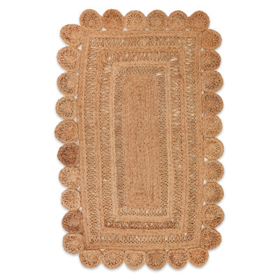 Valinda Hand Woven Jute Eco-Friendly Solid Area Rugs - 6' x 9', Rectangle, Beige Color, Oriental Design, Low Pile, Natural Fiber, Outdoor Indoor Handmade Area Rugs for Living Room, Bed Room