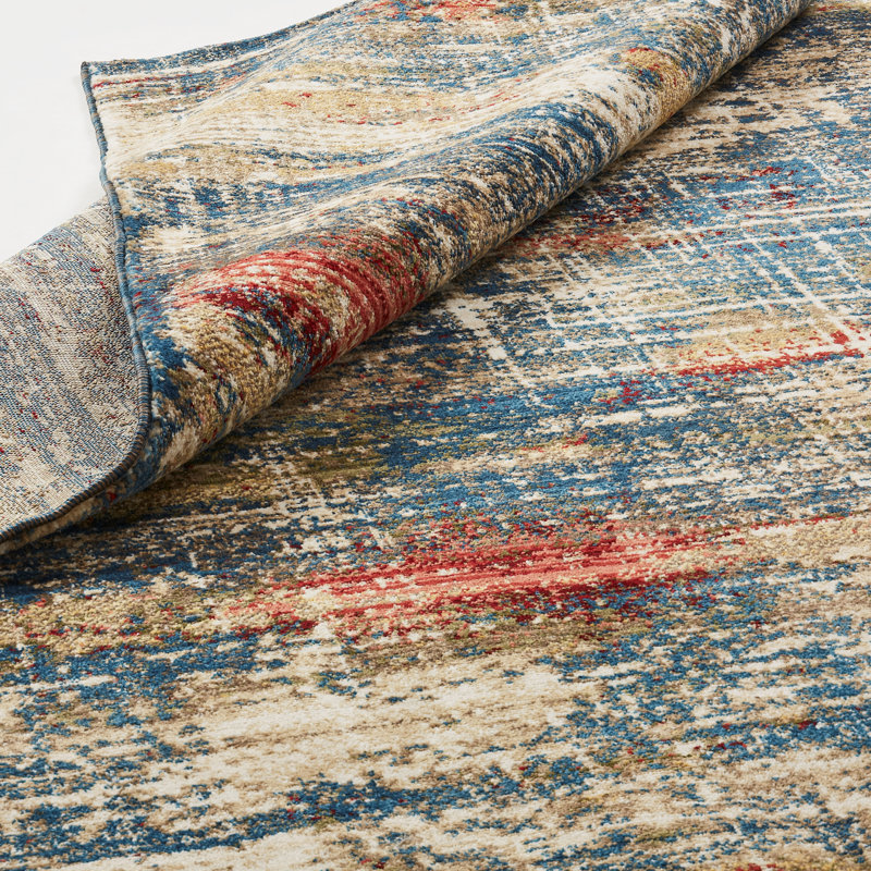 Holbeach Abstract Area Rug in Blue/Beige, Runner 2'6" x 8'