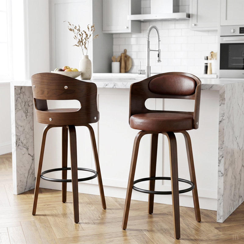 Ensemble de 2 tabourets de bar, tabourets de bar à hauteur de comptoir de 27,56 pouces avec dossier, tabourets de bar pivotants modernes avec siège en cuir synthétique pour Kichen Island et bar