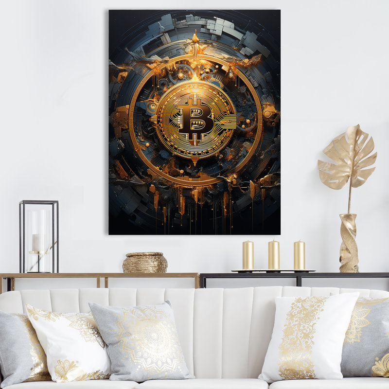 Golden Bitcoin Genesis I, reproduction d'art sur toile, Toile tendue, H 40 po x l 30 po x P 1,5 po