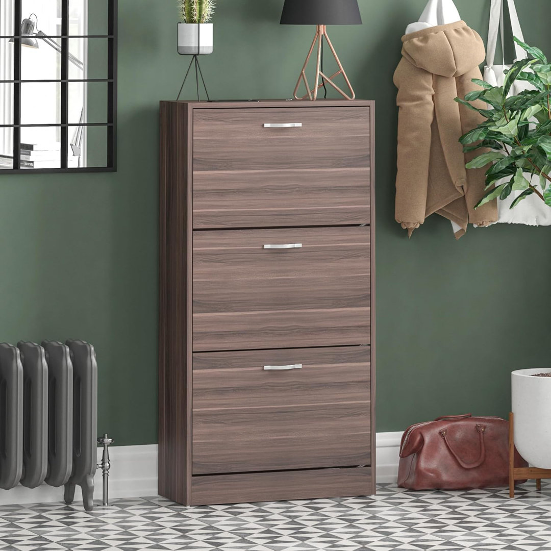 Pine Free Standing Pull Down Wooden 3 Drawer Shoe Cabinet