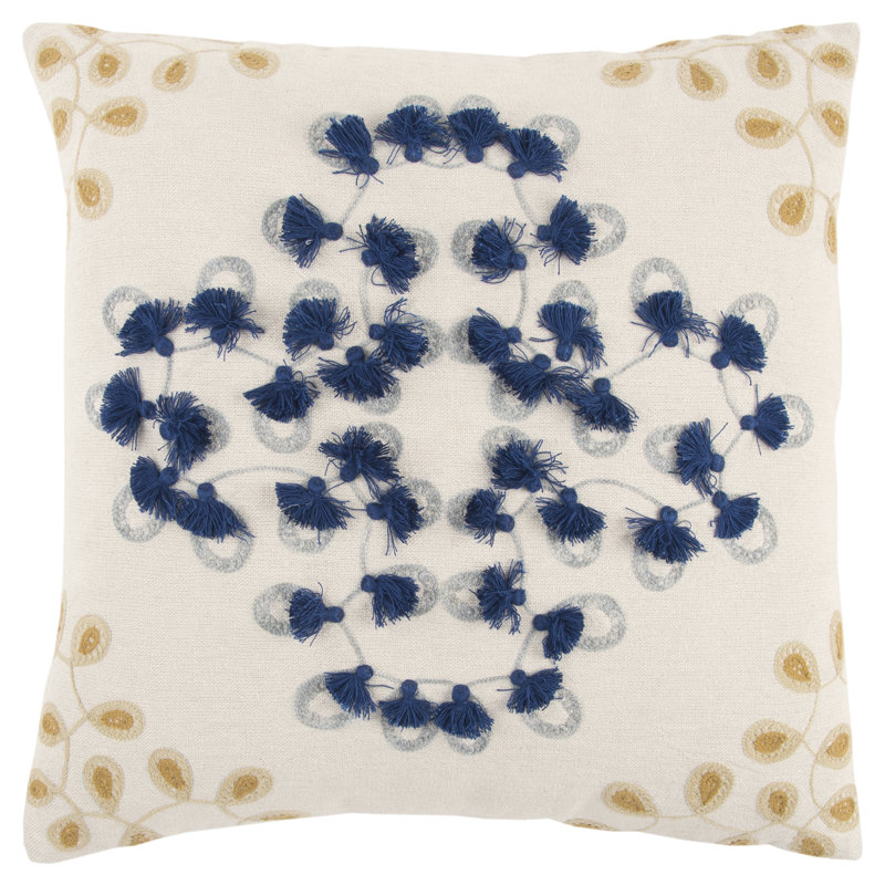 Embroidered Cotton Throw Pillow, 20"H x 20"W x6"D