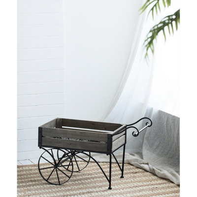 Support à plante de style chariot de chariot pour petites plantes en pot, 24,4 po x 12,6 po x 15,4 po, 9,9 lb, tons neutres rustiques avec roues et bois de pin rectangulaire, lb