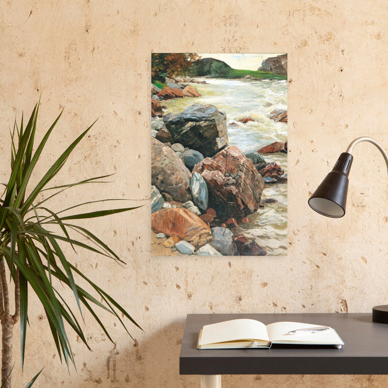 River Rocks, art contemporain abstrait paysage d'été, H 24 po x l 16 po