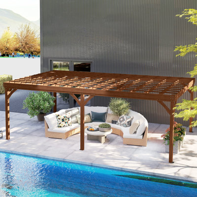 Outsunny 12' x 20' Outdoor Pergola, Wood Gazebo Grape Trellis with Concrete Anchors for Climbing Plant Support at Garden, Patio, Backyard, Deck, Brown