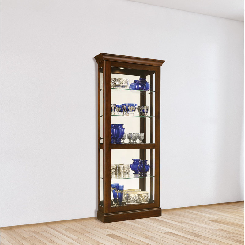 Berends IV Curio Display Cabinet, Cherry Bordeaux Finish, Sliding Door, Mirrored Back, 4 Adjustable Shelves, Brown