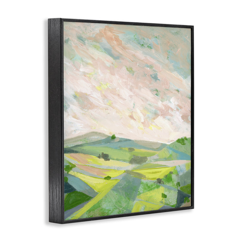 «Vibrant Green Hills Landscape», estampe numérique, design par Ashley Davis, H 14 po x l 11 po, Giclée encadrée noir minuit