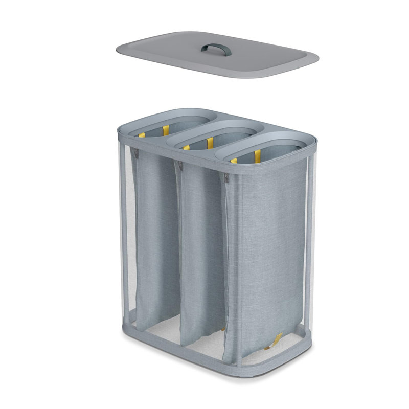 Panier à linge 90 litres avec couvercle, Gris