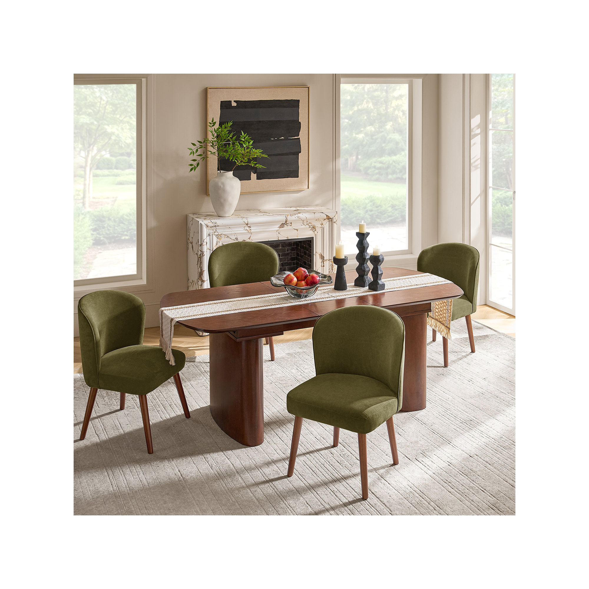 Palmdale Mid-Century Modern Upholstered Dining Chair Set, Moss, 4