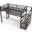 Lit mezzanine simple TG avec bureau et escalier de rangement, lumières à DEL en métal, abris, filets en fer multifonctionnels, antirouille, réducteur de bruit, noir silencieux,