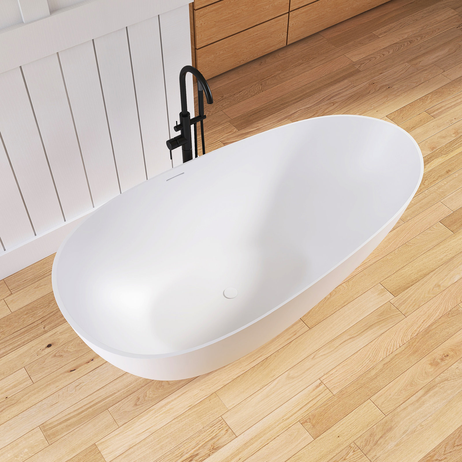 Forma 67" Solid Surface Soaking Bathtub, White