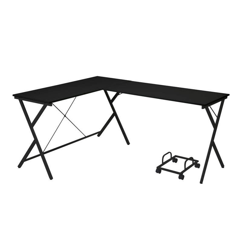 Ben L-Shaped Metal Computer Desk with CPU Holder, Black