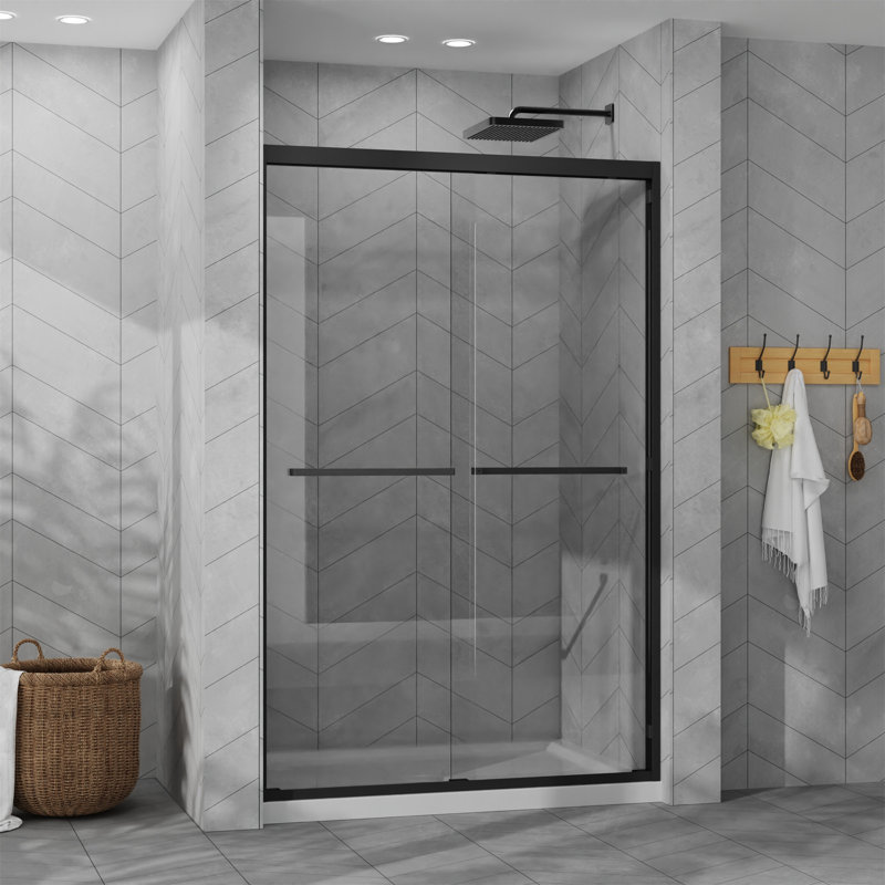 48"x72" Sliding Shower Door Combo With 48" White Acrylic Shower Base - Aluminum Framed Double Sliding Tempered Glass Door, Matte Black - Bathroom Shower Enclosure Furniture