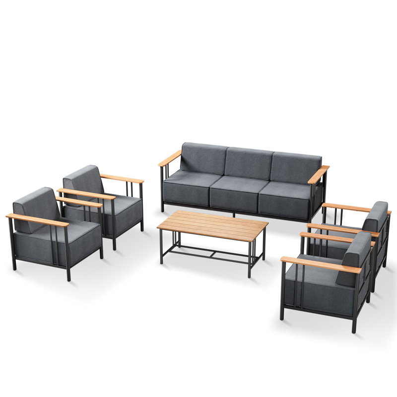 Timberloft 5-Person Outdoor Patio Conversation Set With Sofa Coffee Table Chairs And 10" Thick Cushions, Gray, Black