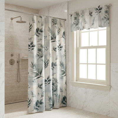 Ensemble rideau de douche et cantonnière en tissu à motif de feuilles Rothbury