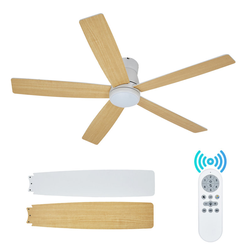 52" Ceiling Fan with Light and Remote for Bedroom, Living Room, Dining Room, Beige, Natural