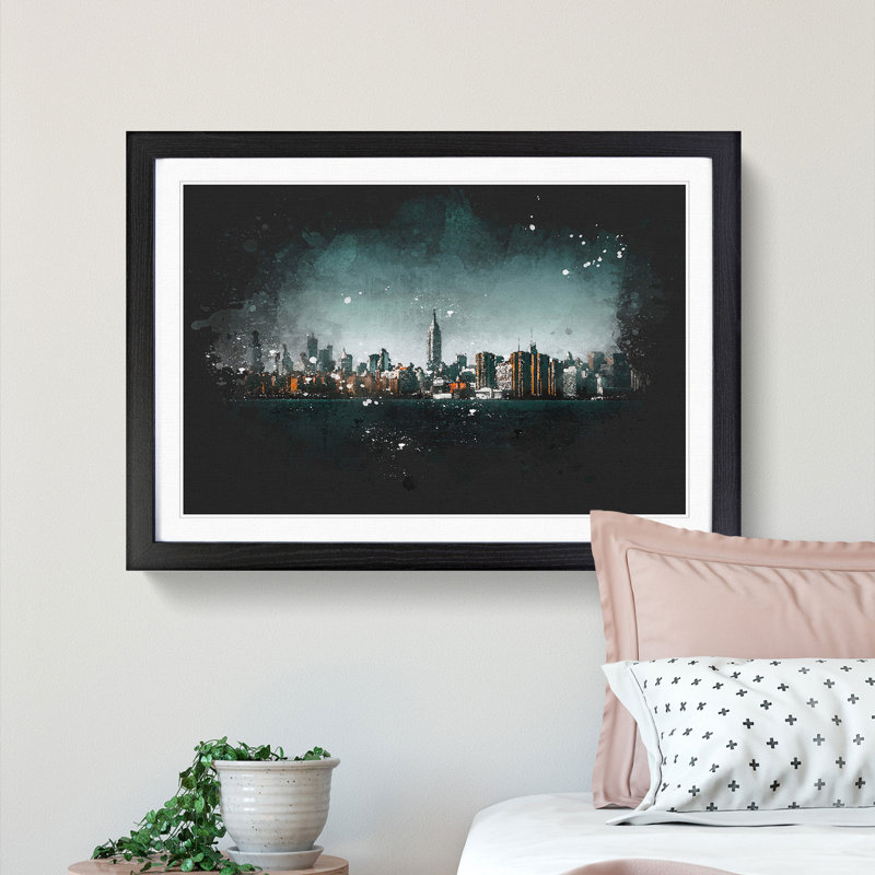 New York City View - Picture Frame Graphic Art Print, Black Framed, 45cm H x 63cm W x 2cm D