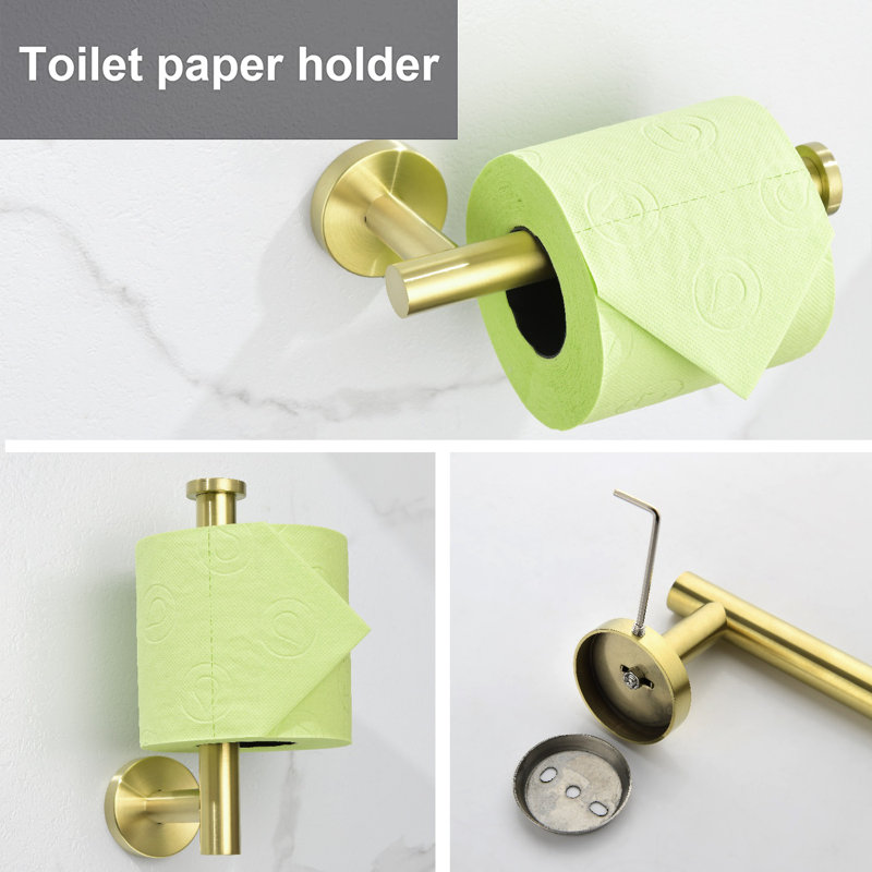 6 Piece Bathroom Hardware Set, Brushed Gold