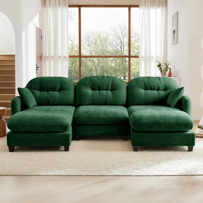 Canapé modulaire en U modulaire avec repose-pieds, tissu en chenille de qualité supérieure, avec 2 coussins décoratifs, dossier rembourré en mousse à haute densité, facile à installer, convient aux chambres à coucher, aux coins lecture, vert