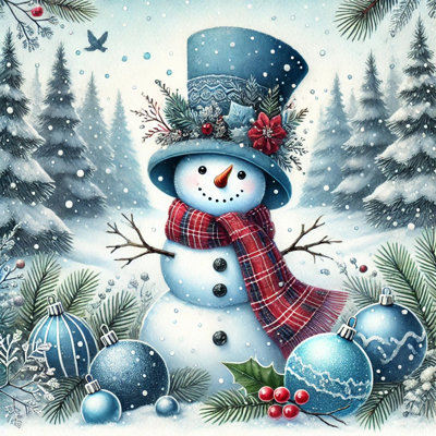 «Enchanted Winter Snowman: Festive Forest Celebration», art sur toile