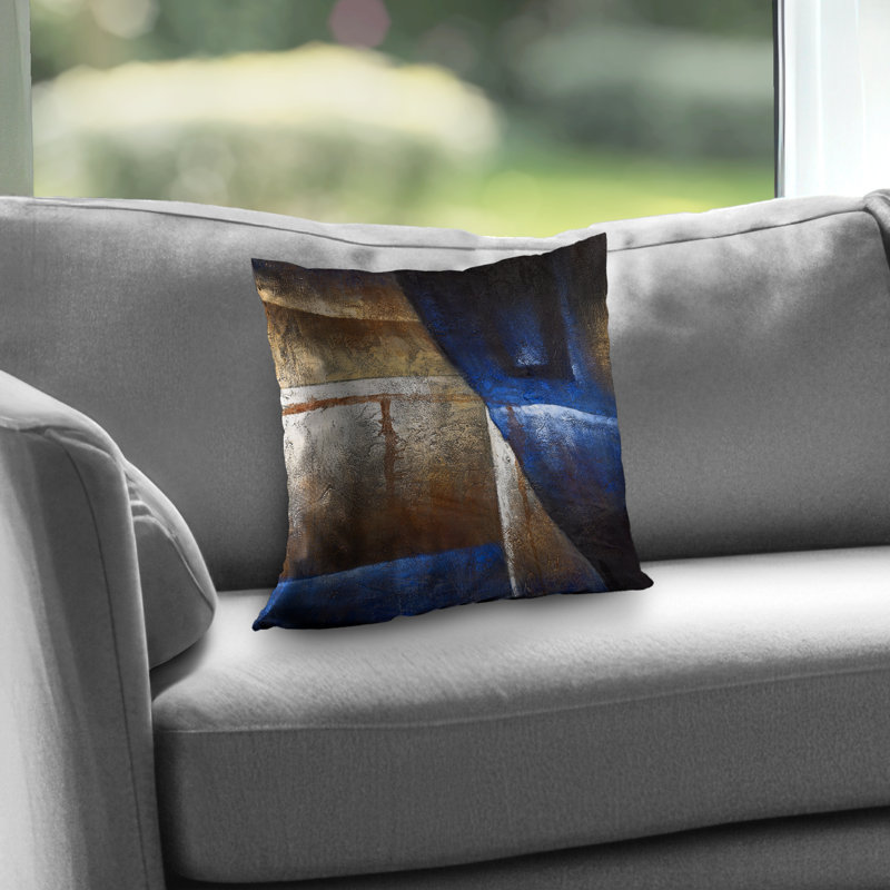 Bronze Shapes with Blue Light - Blue Pattern Throw Pillow – Poly Twill Throw Pillow with Insert, Double-Sided Print