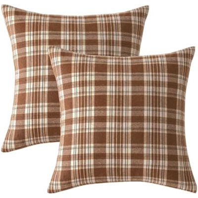 Fall Plaid Pillow Covers Scottish Tartan 16x16 Brown