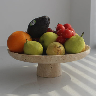 Natural Travertine Fruit Bowl for Kitchen Counter 10.2"