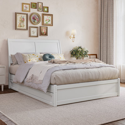Lamayia Solid Wood Sleigh Platform Bed with Footboard & Roll Out Trundle