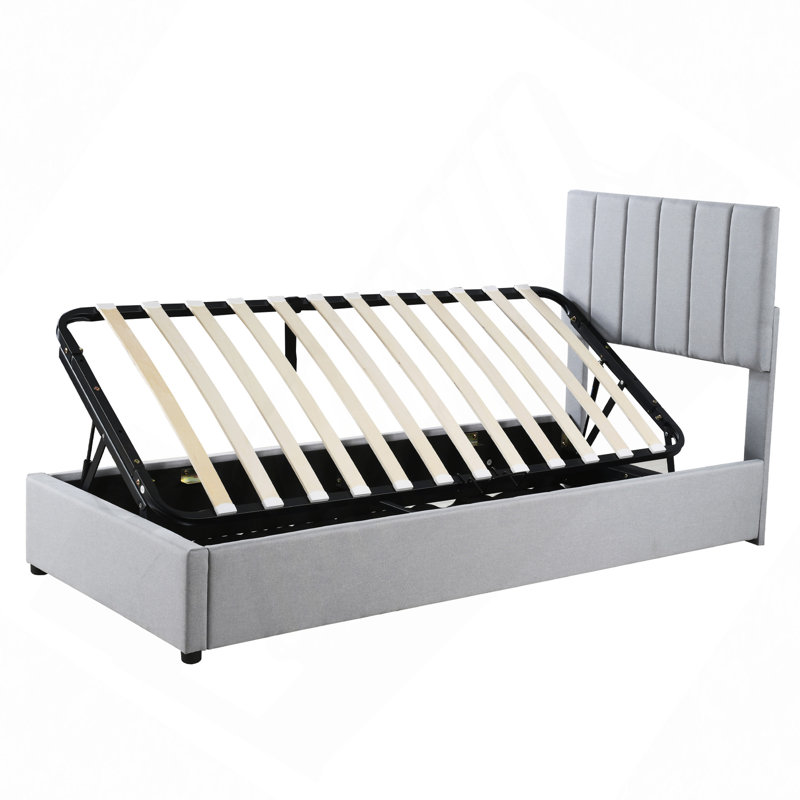 Lit plateforme tapissier avec système de rangement hydraulique