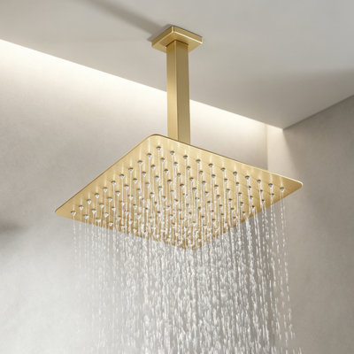 10" Square Rainfall Shower Head With 11" Wall Mount Arm - High Flow Stainless Steel, Easy Clean Nozzles For Bathroom