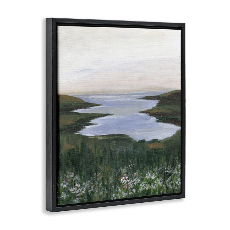 «Peaceful Greenery» par Lake Floating Frame, conception par Nikita Jariwala, H 21 po x l 17 po, Cadre flottant noir de jais