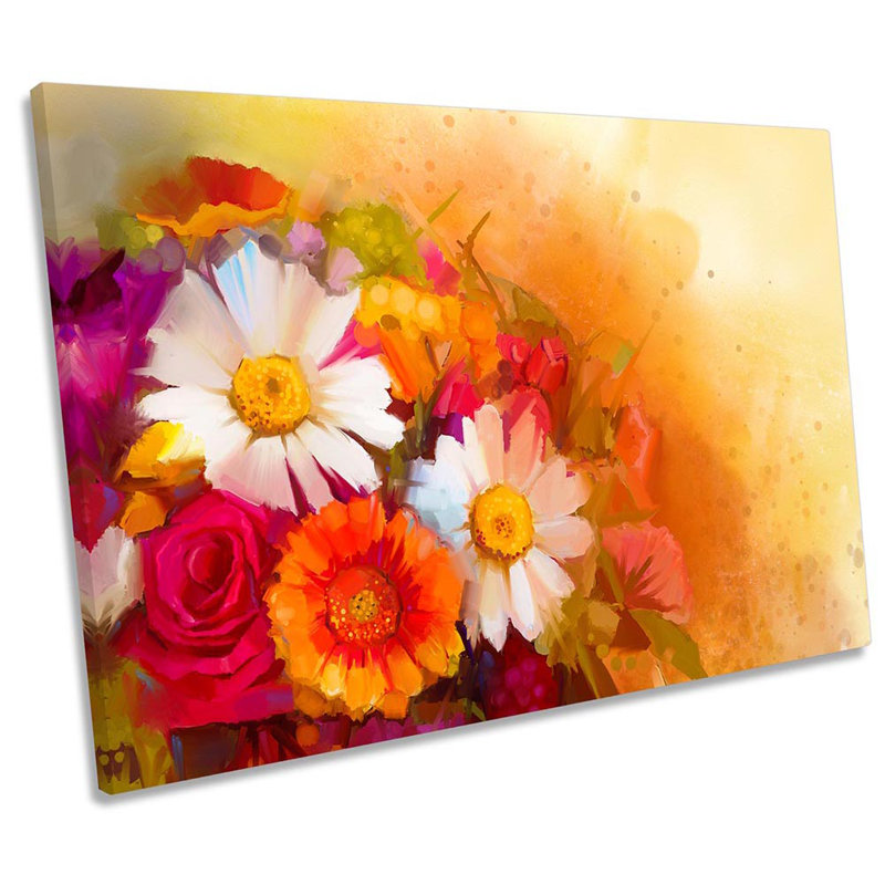 Red Daisy Floral Flowers - Wrapped Canvas Print, 81.3cm H x 121.9cm W x 4cm D