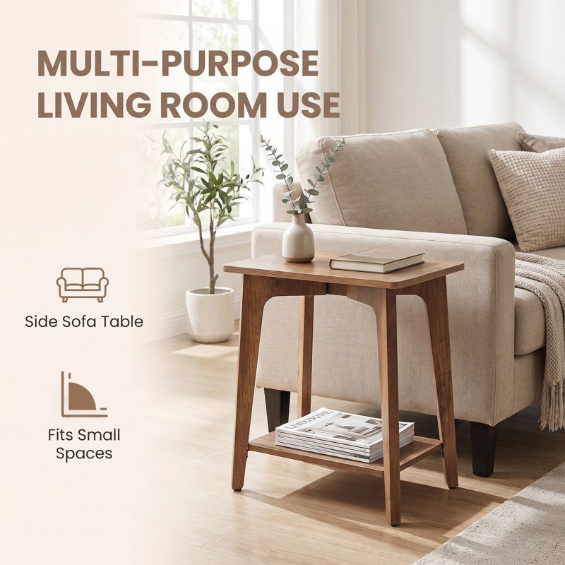 2-Tier Side Table, Small Rectangular End Table, Brown
