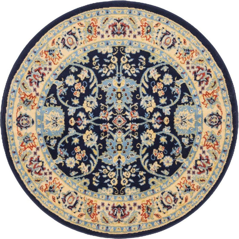 Tapis bourgogne Bhatari, Navy Blue, Rond 3 pi 3 po